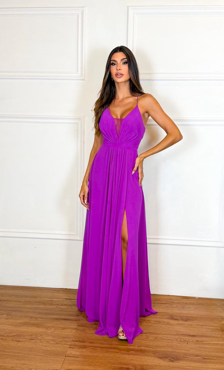 Vestido Longo Crepe Ref 044390 - FUCSIA