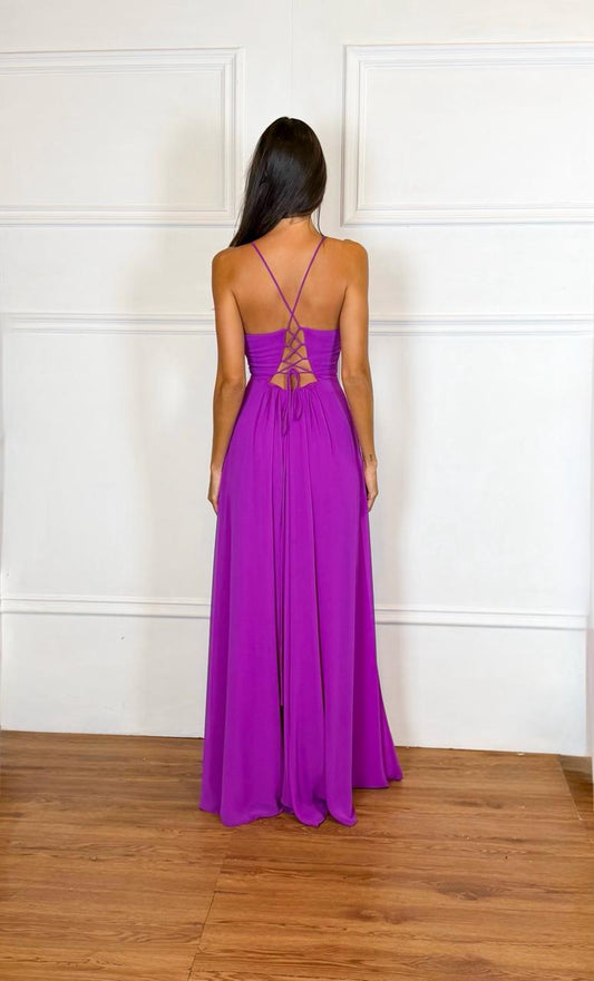 Vestido Longo Crepe Ref 044390 - FUCSIA
