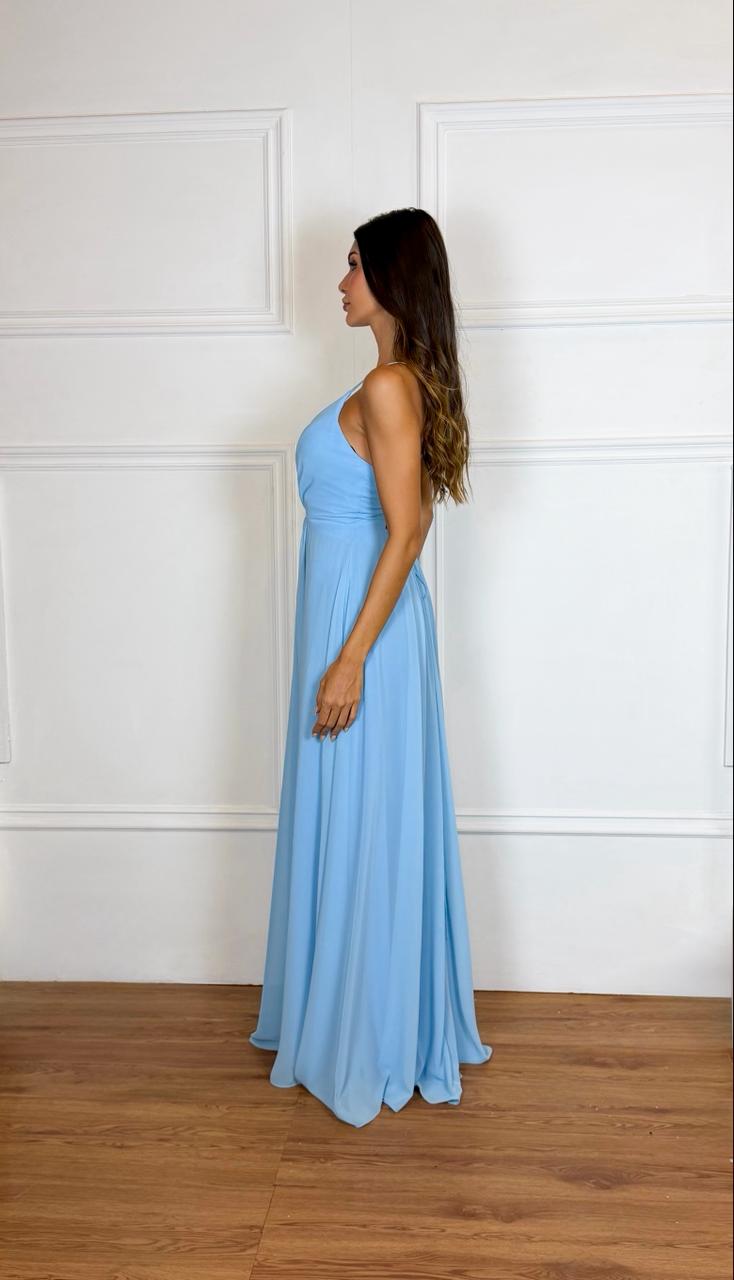 Vestido Longo Crepe Ref 044390 - AZUL SERENITY
