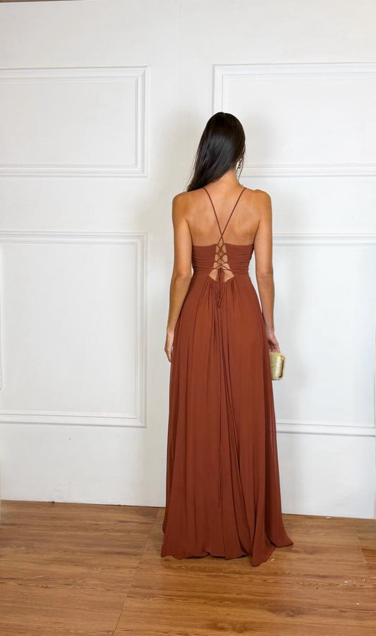Vestido Longo Crepe Ref 044390 - TERRACOTA