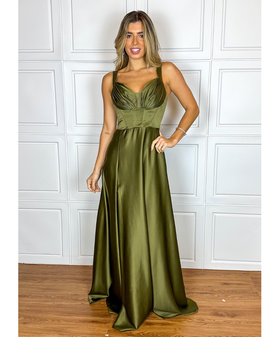 Vestido Cetim Ref. 046994 - VERDE OLIVA