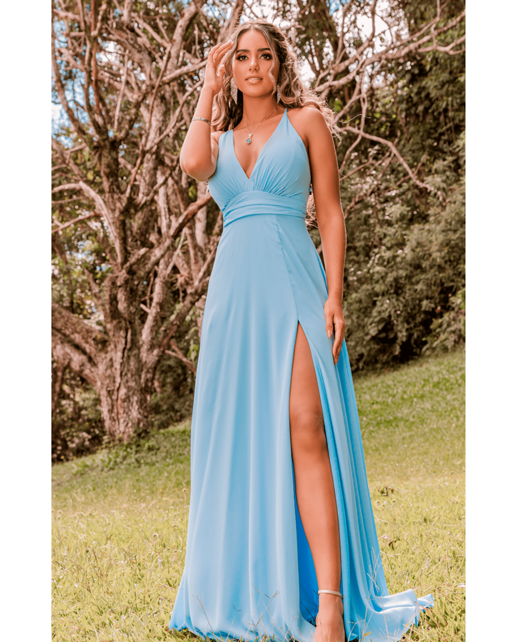 Vestido Longo Crepe Ref. 044990 - AZUL SERENITY