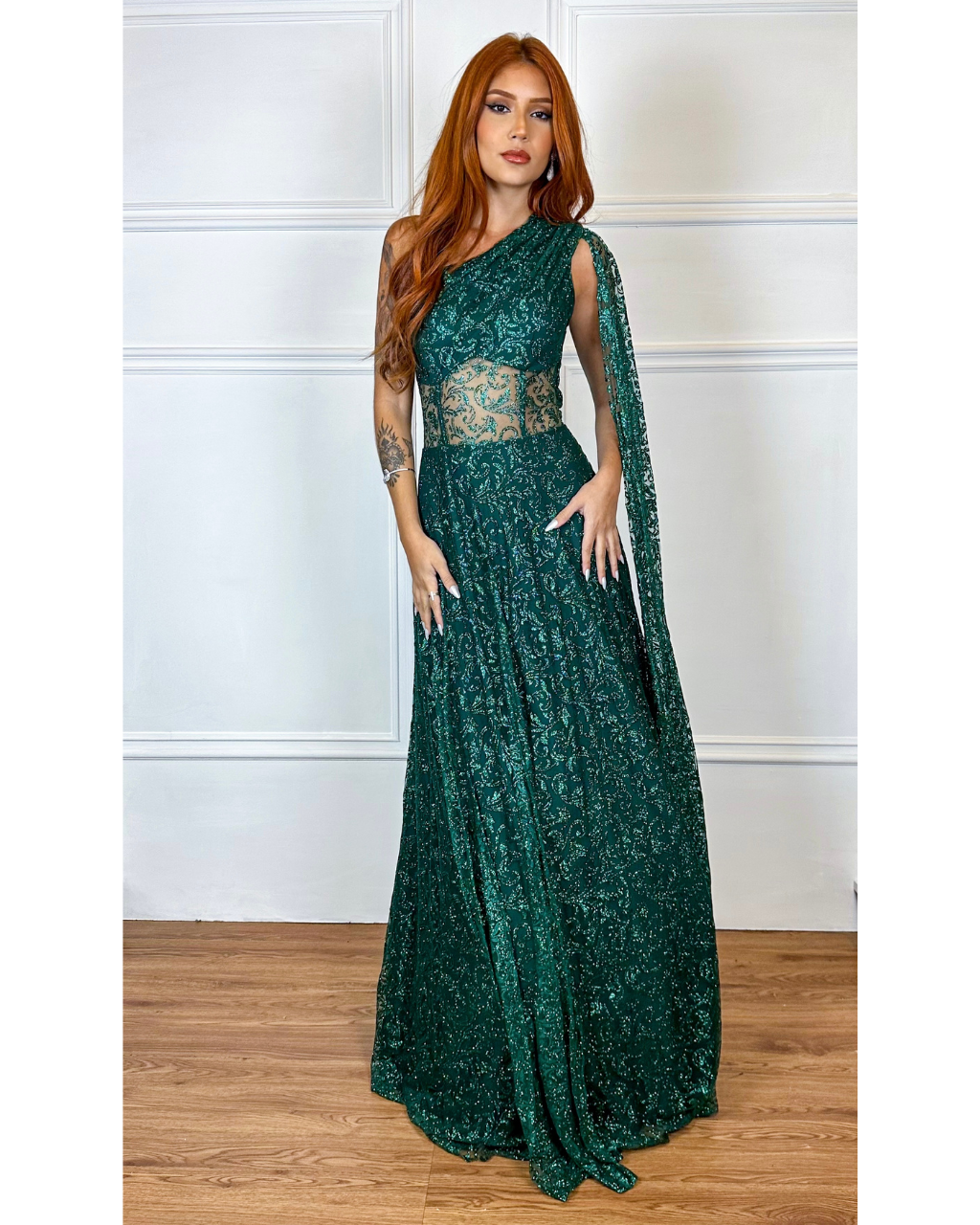 Vestido Tule Glitter Ref. 048942 - VERDE ESMERALDA