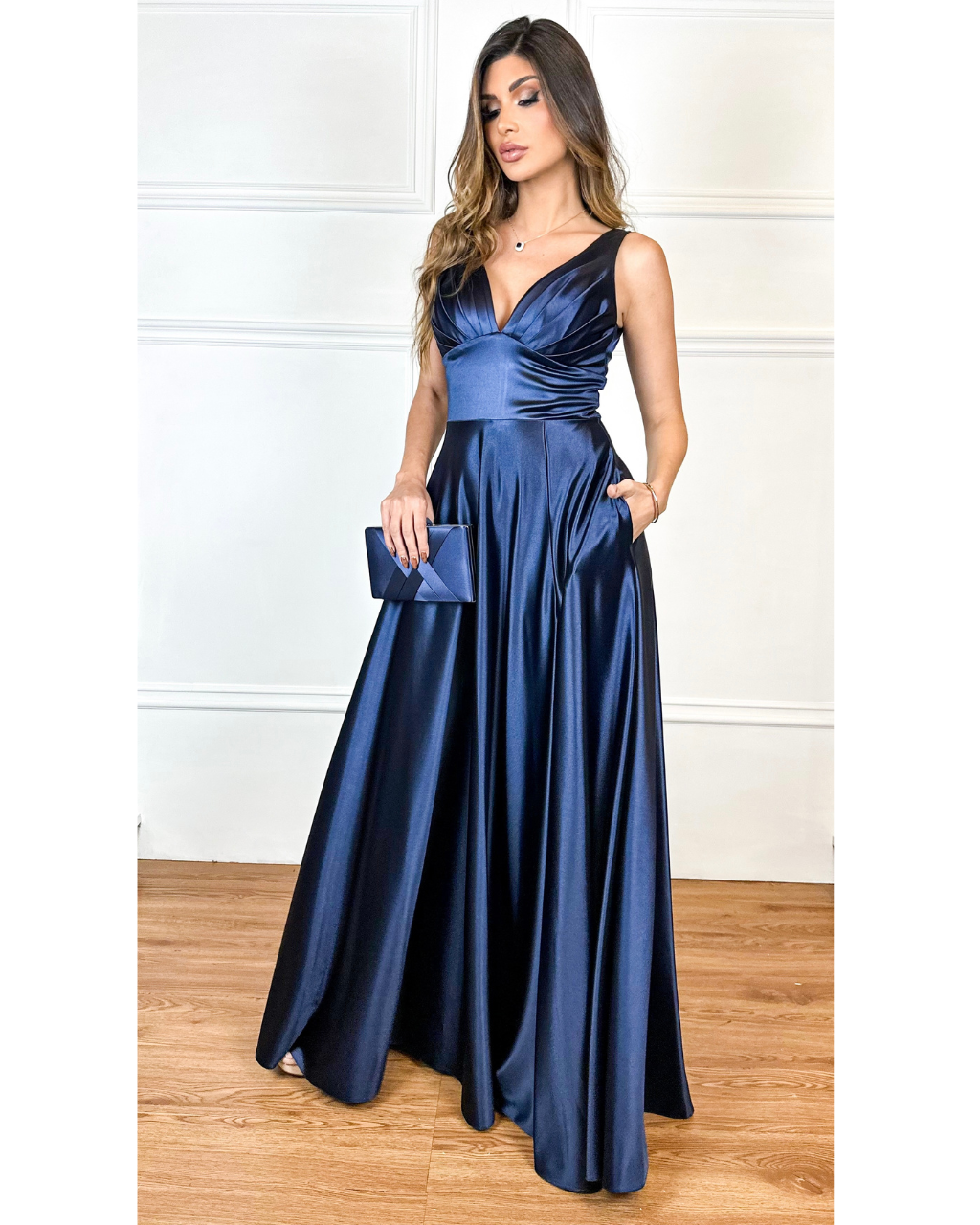 Vestido Cetim Ref. 048943 - MARINHO