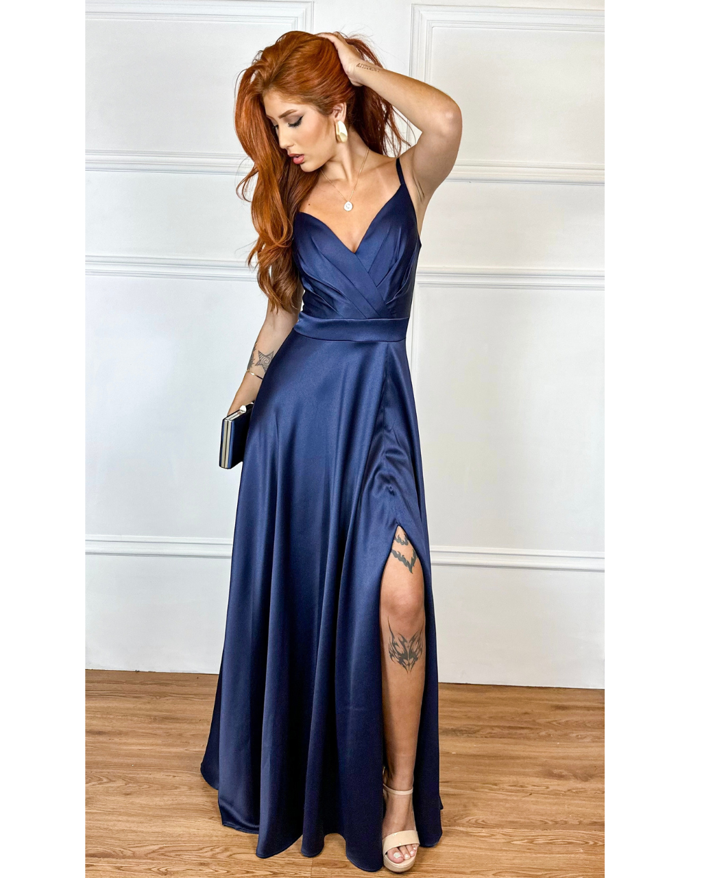 Vestido Cetim Ref. 048945 - MARINHO