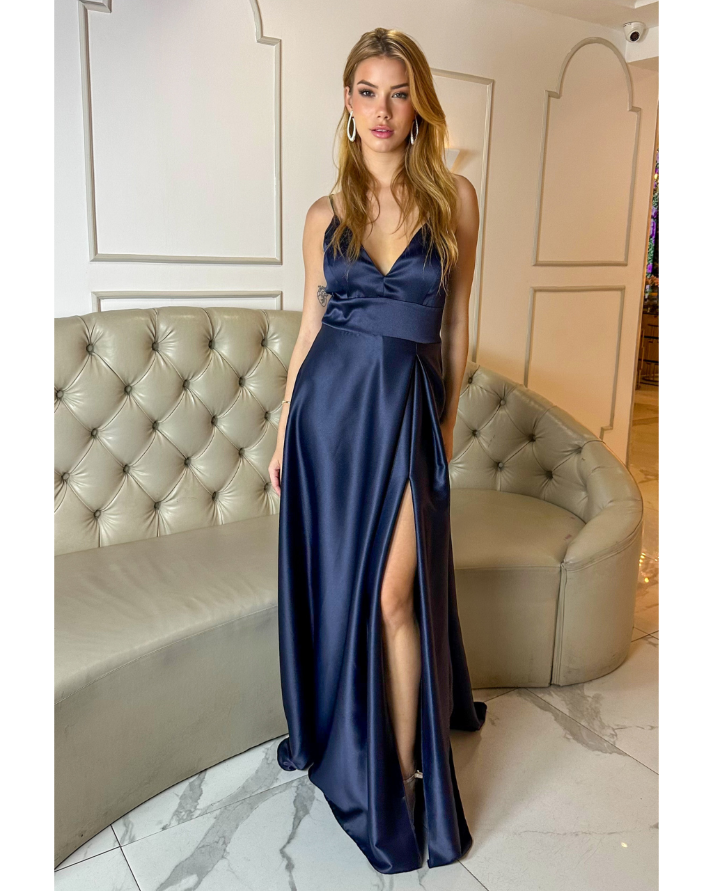 Vestido Cetim Ref. 047801 - MARINHO