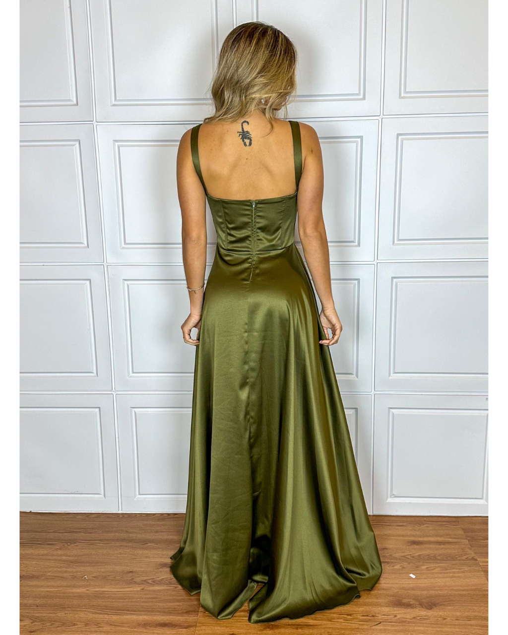 Vestido Cetim Ref. 046994 - VERDE OLIVA