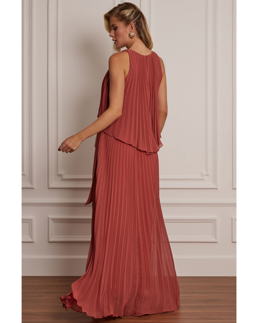 Vestido Longo Crepe Ref. 045504 - TERRACOTA