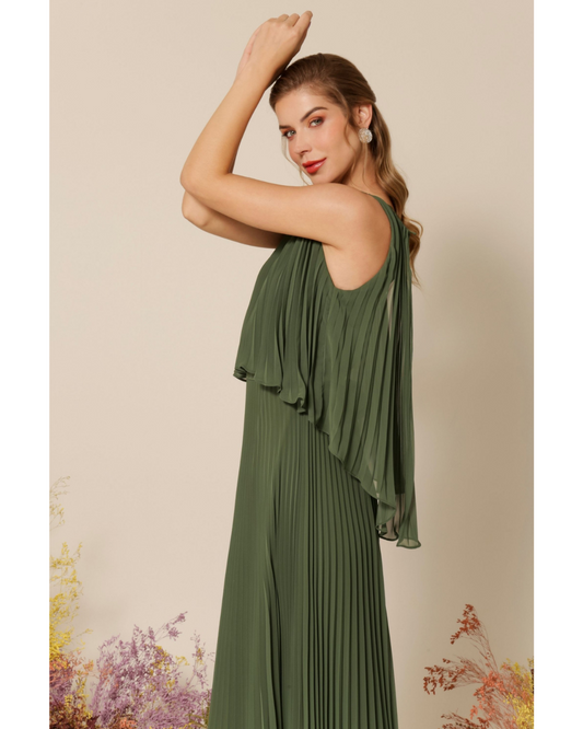 Vestido Longo Crepe Ref. 045504 - VERDE OLIVA