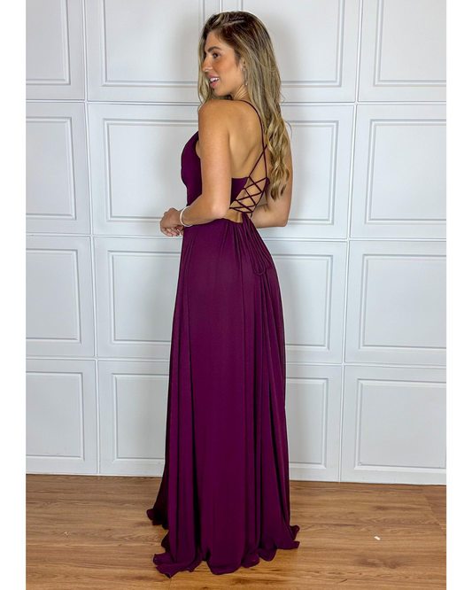 Vestido Longo Crepe Ref 044390 - ROXO