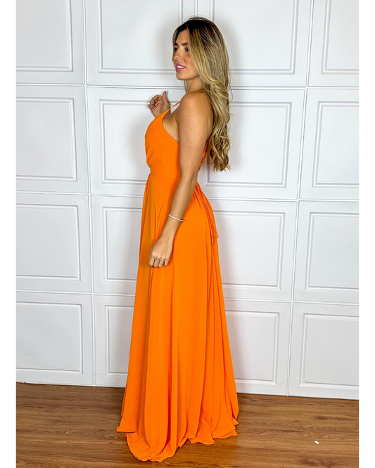 Vestido Longo Crepe Ref 044390 - LARANJA
