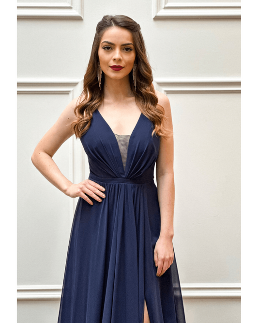Vestido Longo Crepe Ref 044390 - MARINHO