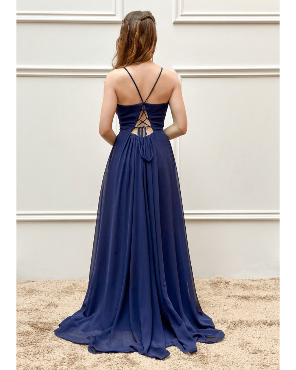 Vestido Longo Crepe Ref 044390 - MARINHO