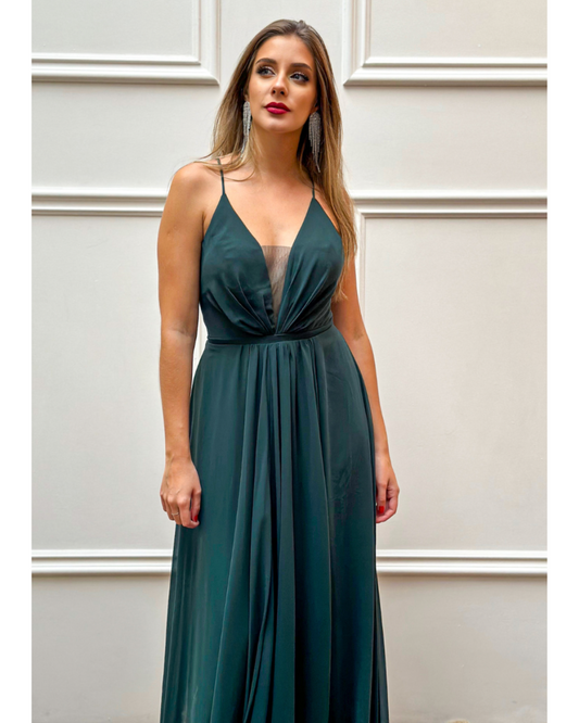 Vestido Longo Crepe Ref 044390 - VERDE MUSGO