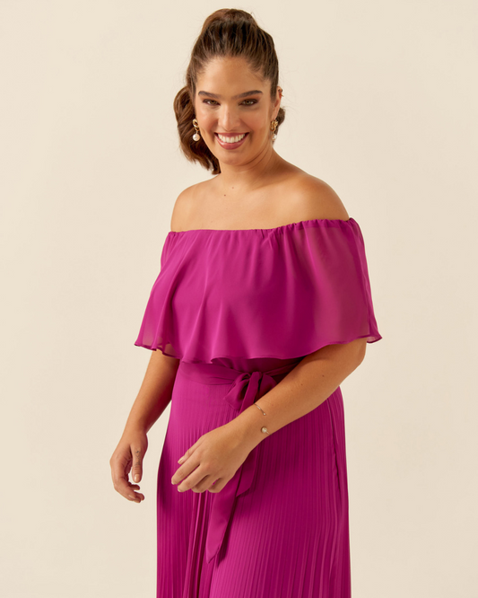 Vestido Longo Crepe Ref. 045798 - FUCSIA