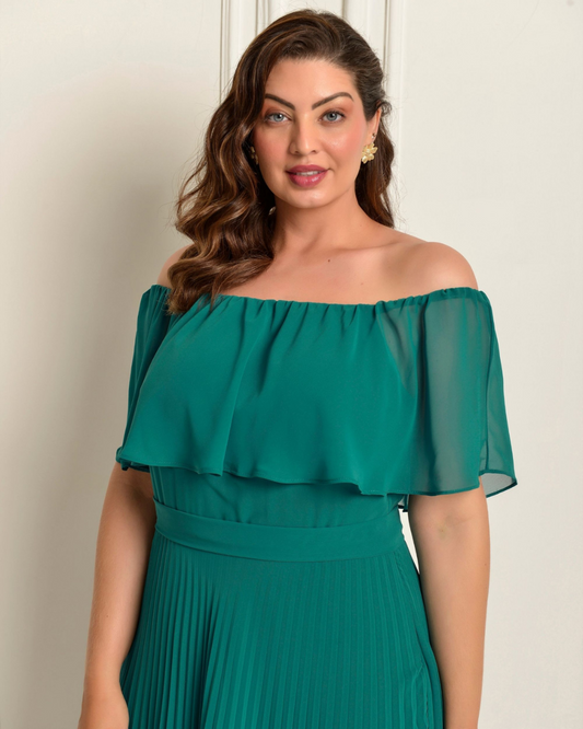 Vestido Longo Crepe Ref. 045798 - VERDE ESMERALDA