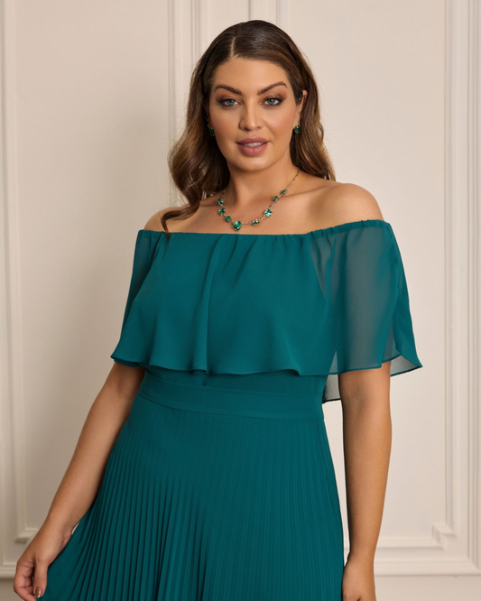 Vestido Longo Crepe Ref. 045798 - VERDE PETROLEO