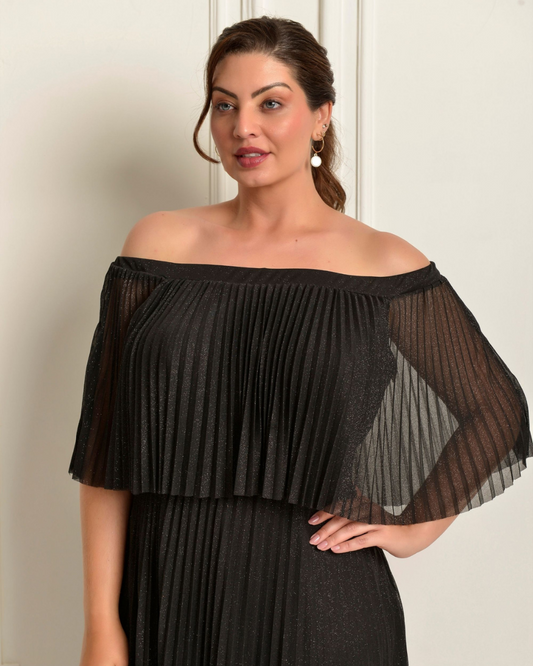Vestido Plissado Brilho Ref 044056 - PRETO
