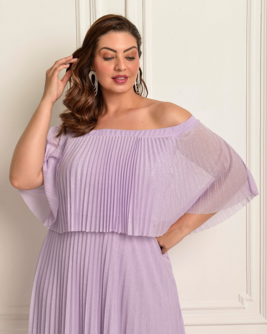 Vestido Plissado Brilho Ref 044056 - LILAS