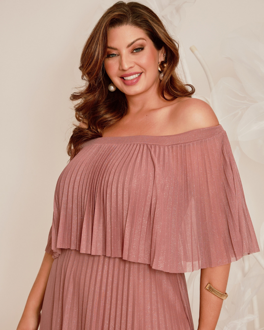 Vestido Plissado Brilho Ref 044056 - ROSE