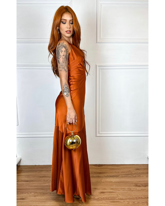 Vestido Cetim Ref. 048139 - TERRACOTA