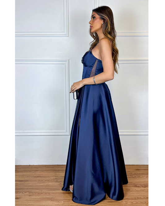 Vestido Cetim Ref. 048941 - MARINHO