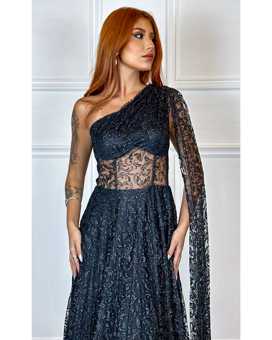 Vestido Tule Glitter Ref. 048942 - PRETO