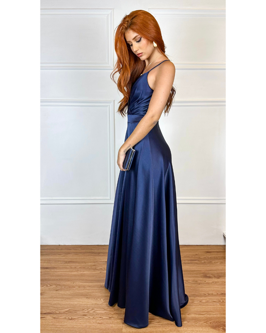 Vestido Cetim Ref. 048945 - MARINHO