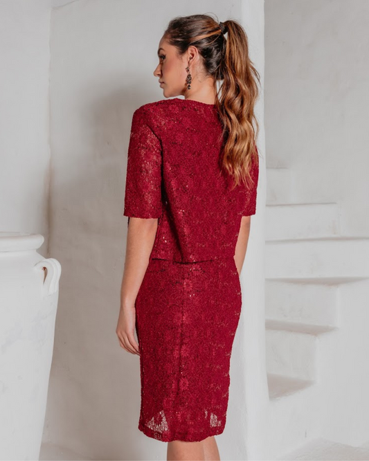 Vestido Midi Com Bolero De Renda Ref 037922 - MARSALA