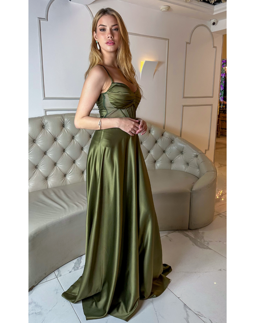 Vestido Cetim Ref. 048127 - VERDE OLIVA