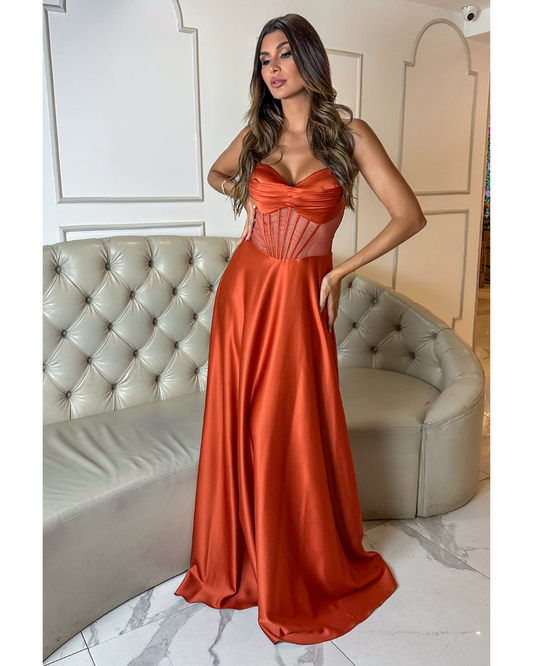 Vestido Cetim Ref. 048127 - TERRACOTA