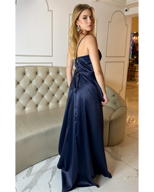 Vestido Cetim Ref. 047801 - MARINHO