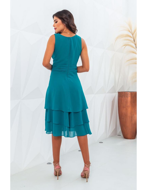 Vestido Crepe Ref. 046620 - AZUL PETROLEO