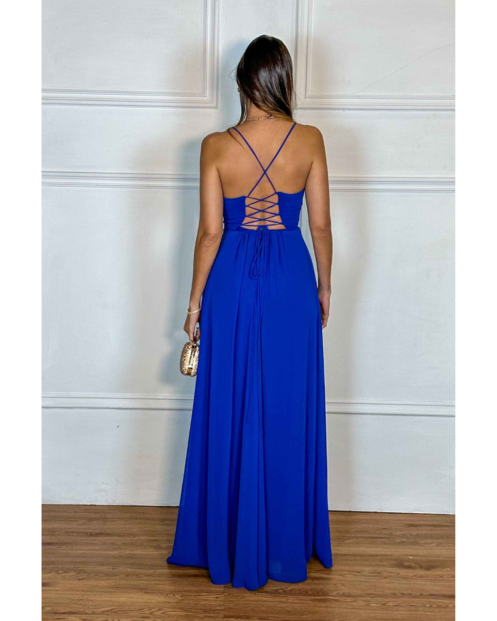 Vestido Longo Crepe Ref 044390 - AZUL ROYAL