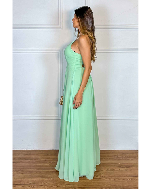 Vestido Longo Crepe Ref 044390 - VERDE AGUA
