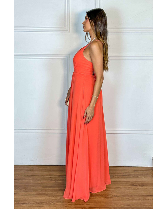 Vestido Longo Crepe Ref 044390 - CORAL