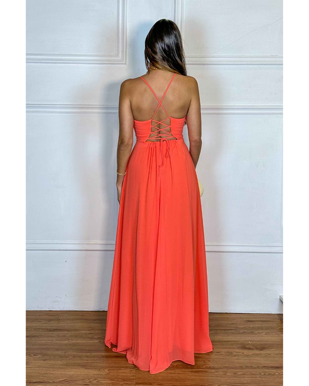 Vestido Longo Crepe Ref 044390 - CORAL