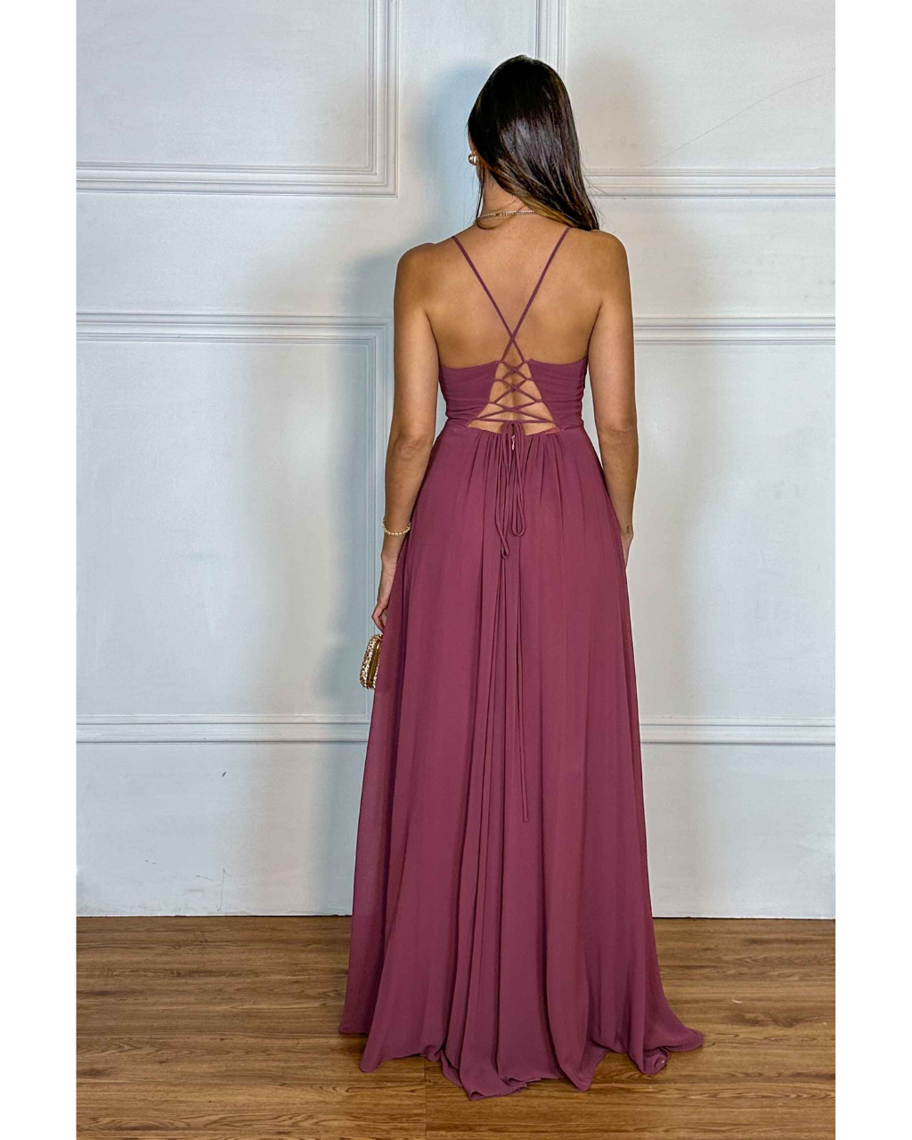 Vestido Longo Crepe Ref 044390 - ROSE ESCURO