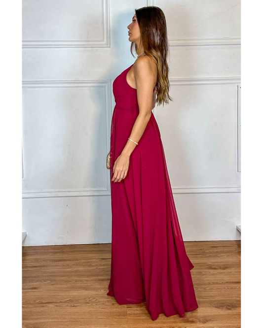Vestido Longo Crepe Ref 044390 - MARSALA