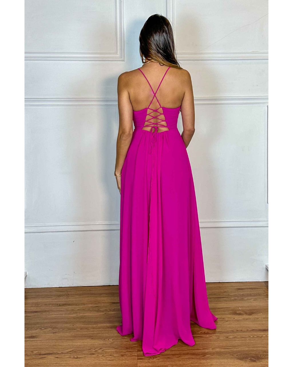 Vestido Longo Crepe Ref 044390 - FUCSIA