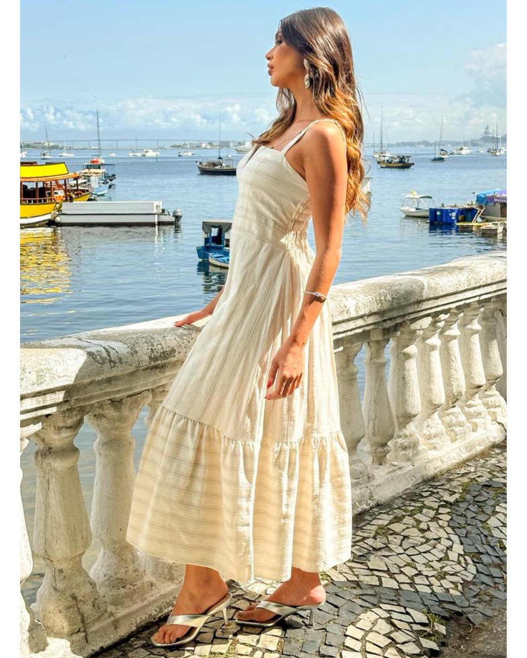 Vestido Linho Ref. 049178 - OFF/PRATA