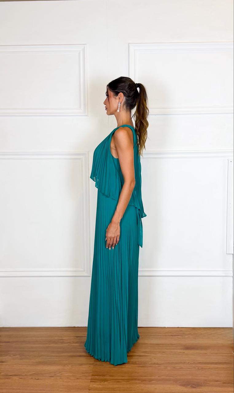 Vestido Longo Crepe Ref. 045504 - VERDE ESMERALDA