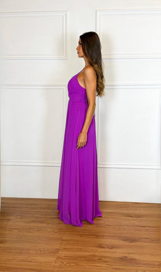 Vestido Longo Crepe Ref 044390 - FUCSIA