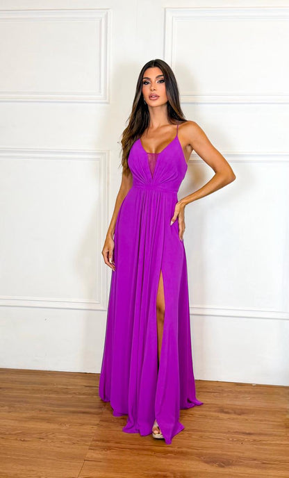 Vestido Longo Crepe Ref 044390 - FUCSIA