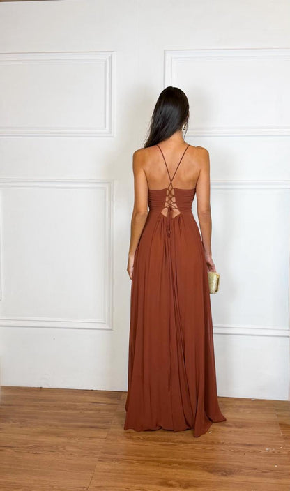 Vestido Longo Crepe Ref 044390 - TERRACOTA