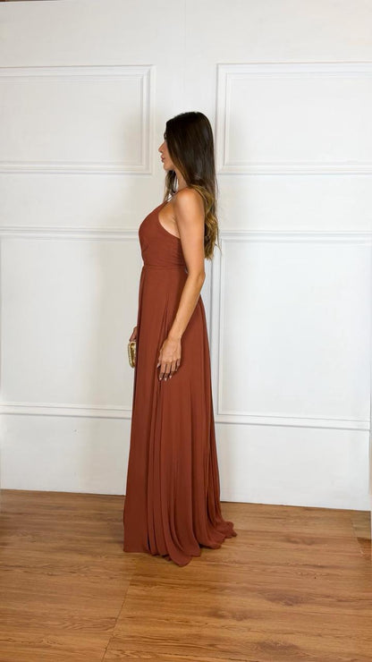 Vestido Longo Crepe Ref 044390 - TERRACOTA