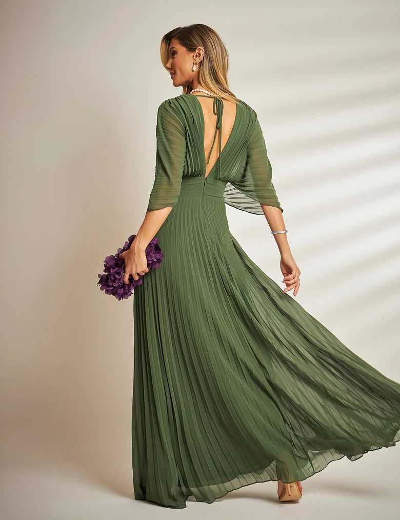Vestido Plissado Ref. 048793 - VERDE OLIVA