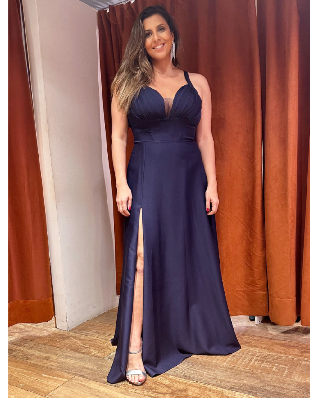 Vestido Cetim Ref. 046994 - MARINHO