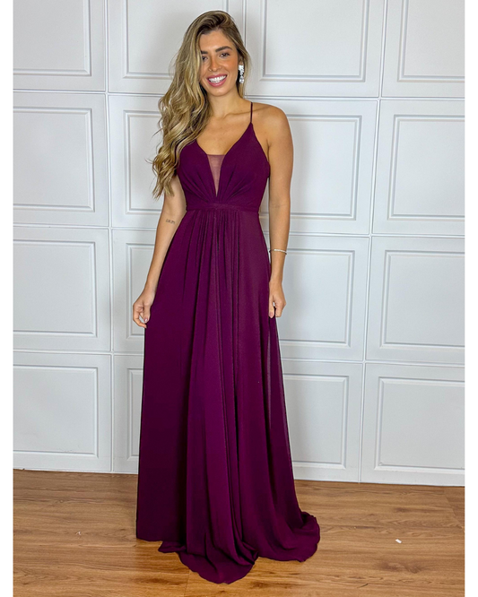 Vestido Longo Crepe Ref 044390 - ROXO