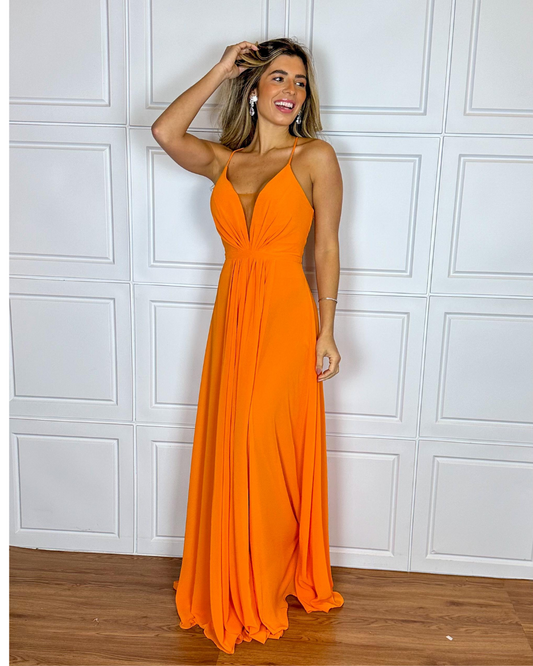 Vestido Longo Crepe Ref 044390 - LARANJA